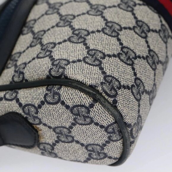 GUCCI GG Supreme Sherry Line Shoulder Bag PVC Leather Navy Red - Picture 5 of 15